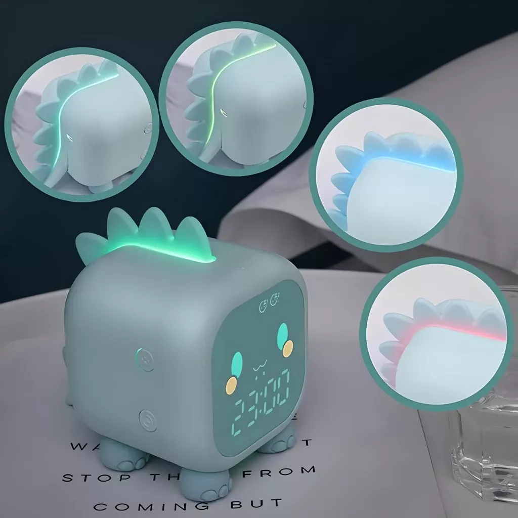 Dinosaur-Themed Kids’ Alarm Clock with Voice Control and Night Light
