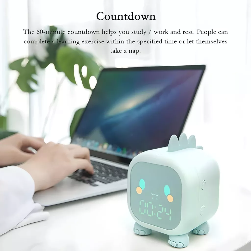Dinosaur-Themed Kids’ Alarm Clock with Voice Control and Night Light
