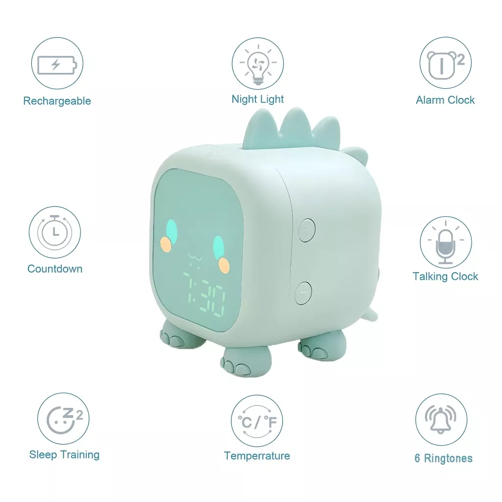 Dinosaur-Themed Kids’ Alarm Clock with Voice Control and Night Light