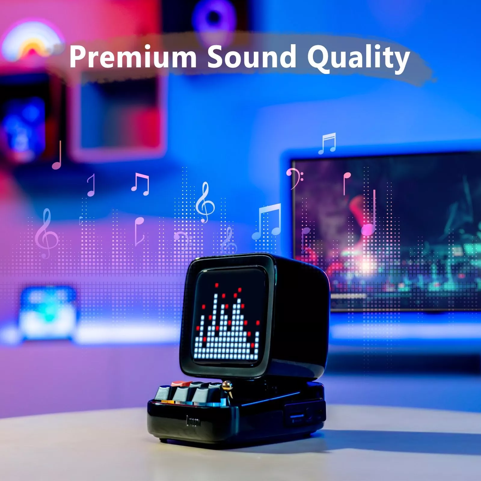 Retro Pixel Art Bluetooth Speaker with LED Display & Alarm Clock, Home Décor & Gift Idea