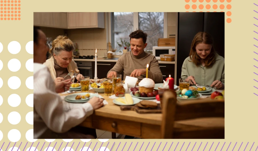 A Family Gathering Enjoy Their Delicious Meals