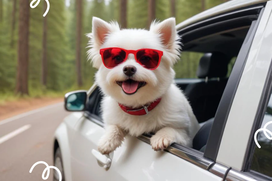 A dogs enjoy looking out the window during car rides