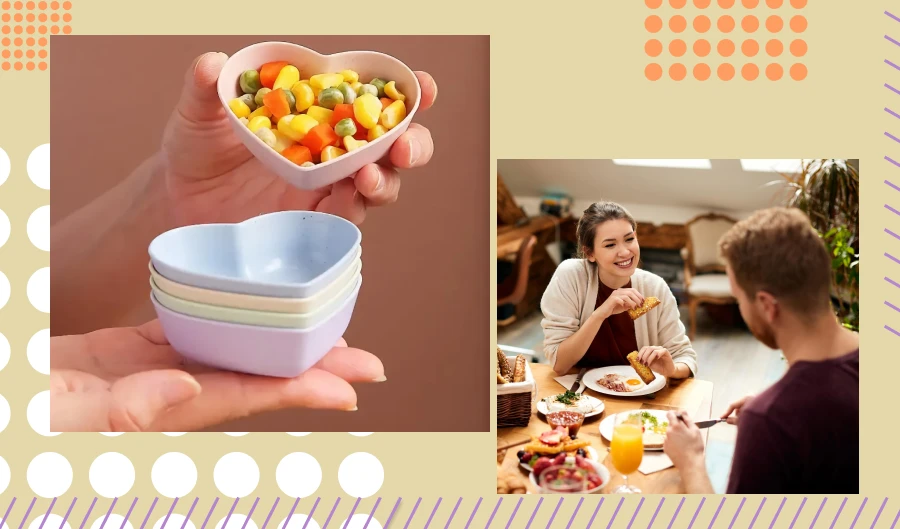 Buy a set of heart-shaped wheat straw dishes