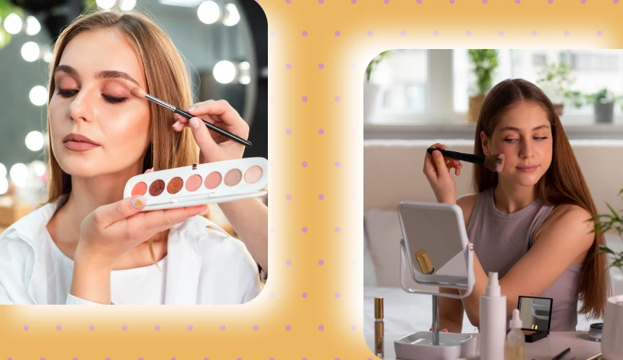 Gorgeous Women Try Make Up with A Cosmetic Brush