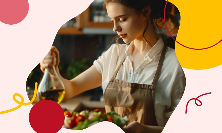 A Woman Cooking In The Kitchen And Try New Recipes