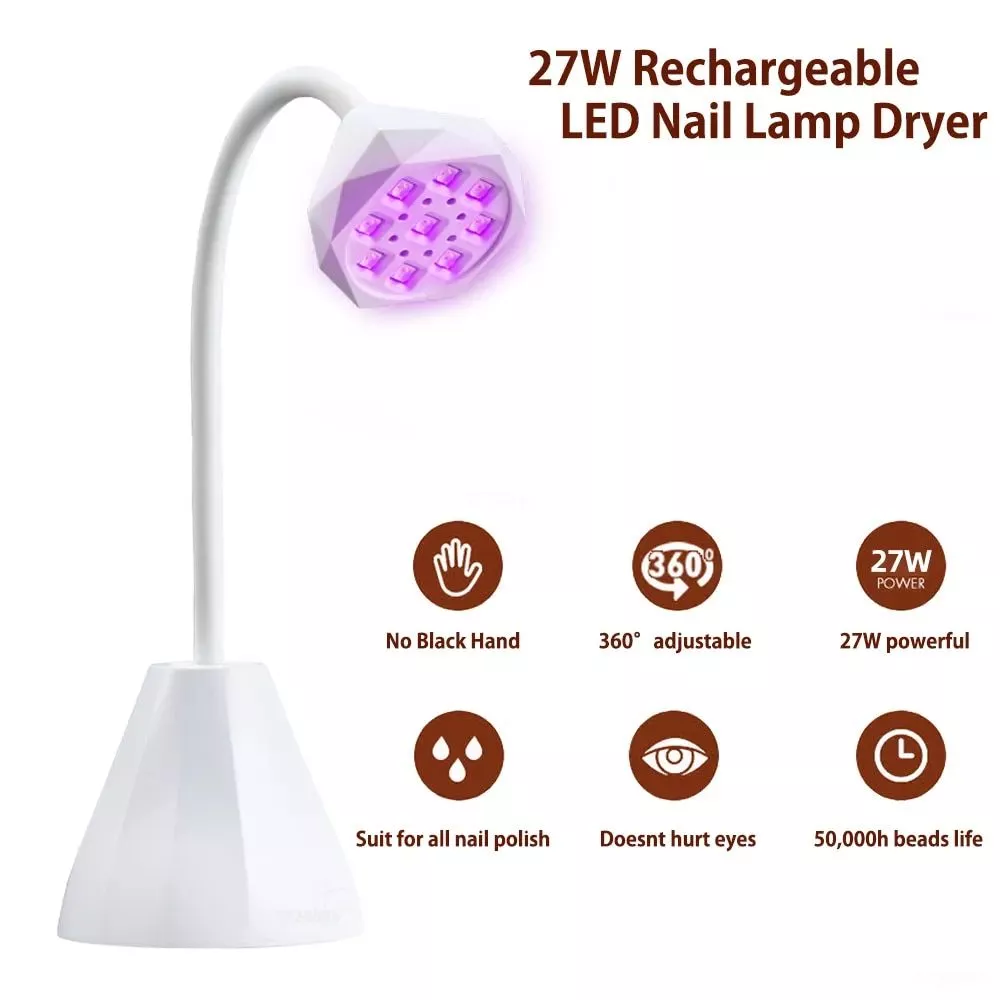 360° Flexible LED Nail Dryer – 27W UV Manicure Lamp with Rechargeable Battery 360° Flexible LED Nail Dryer – 27W UV Manicure Lamp with Rechargeable Battery