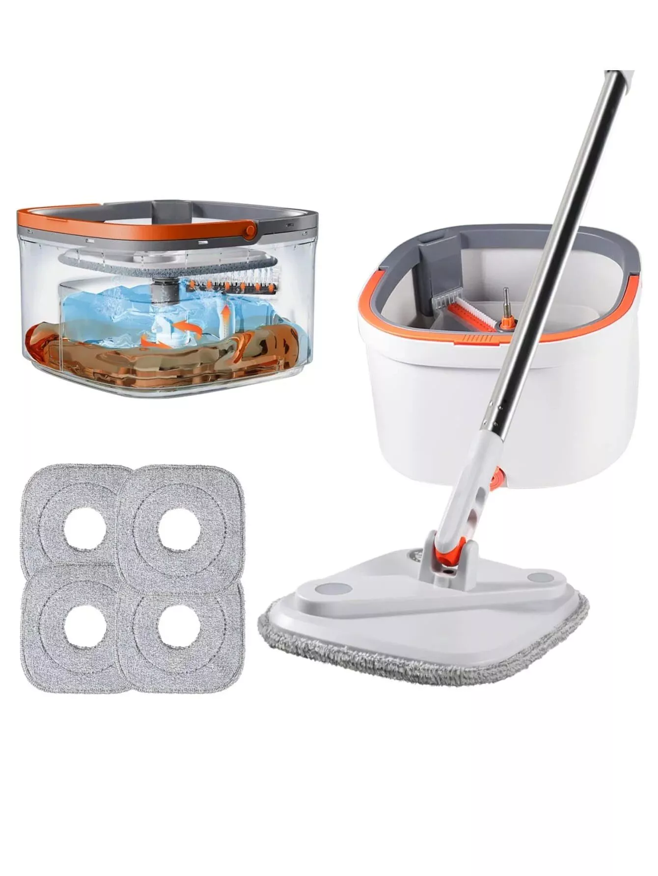 Effortless 360° Microfiber Mop with Water-Separation Bucket – No-Handwash Floor Cleaner
